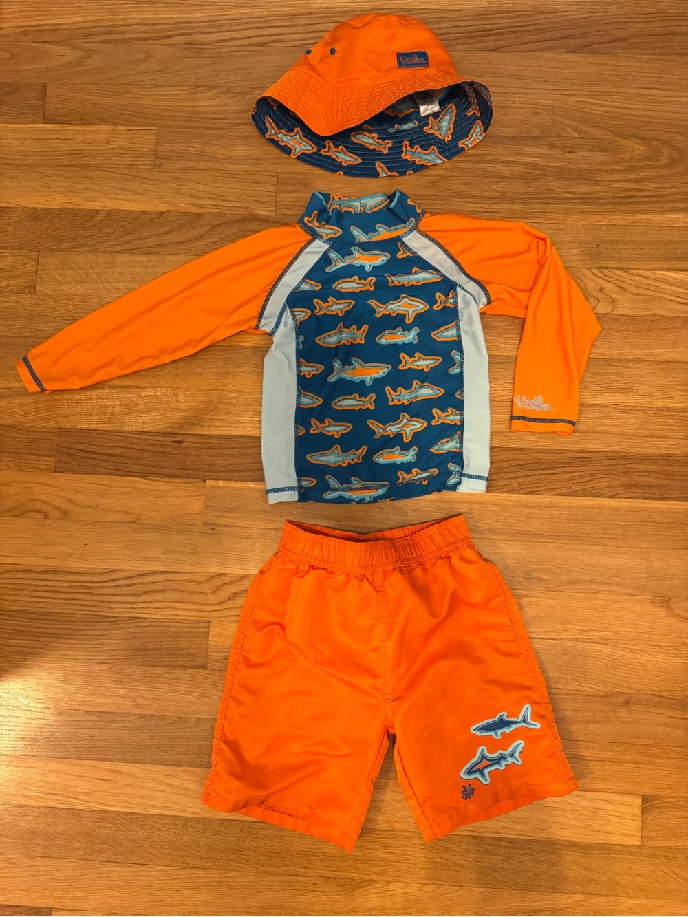 Skin Orange and Blue Shark Kids Rashguard Set with Hat